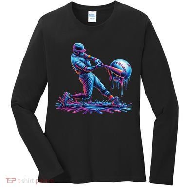 Ice Cream Drip Baseball Bat Baseball Player Women's Long Sleeve Shirt