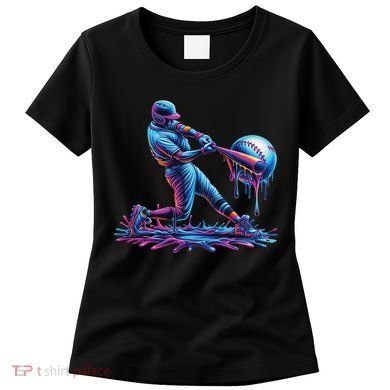 Ice Cream Drip Baseball Bat Baseball Player Women's T-Shirt