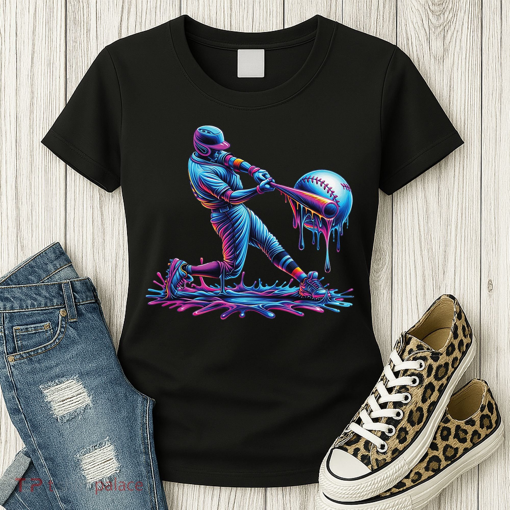 Ice Cream Drip Baseball Bat Baseball Player Women's T-Shirt