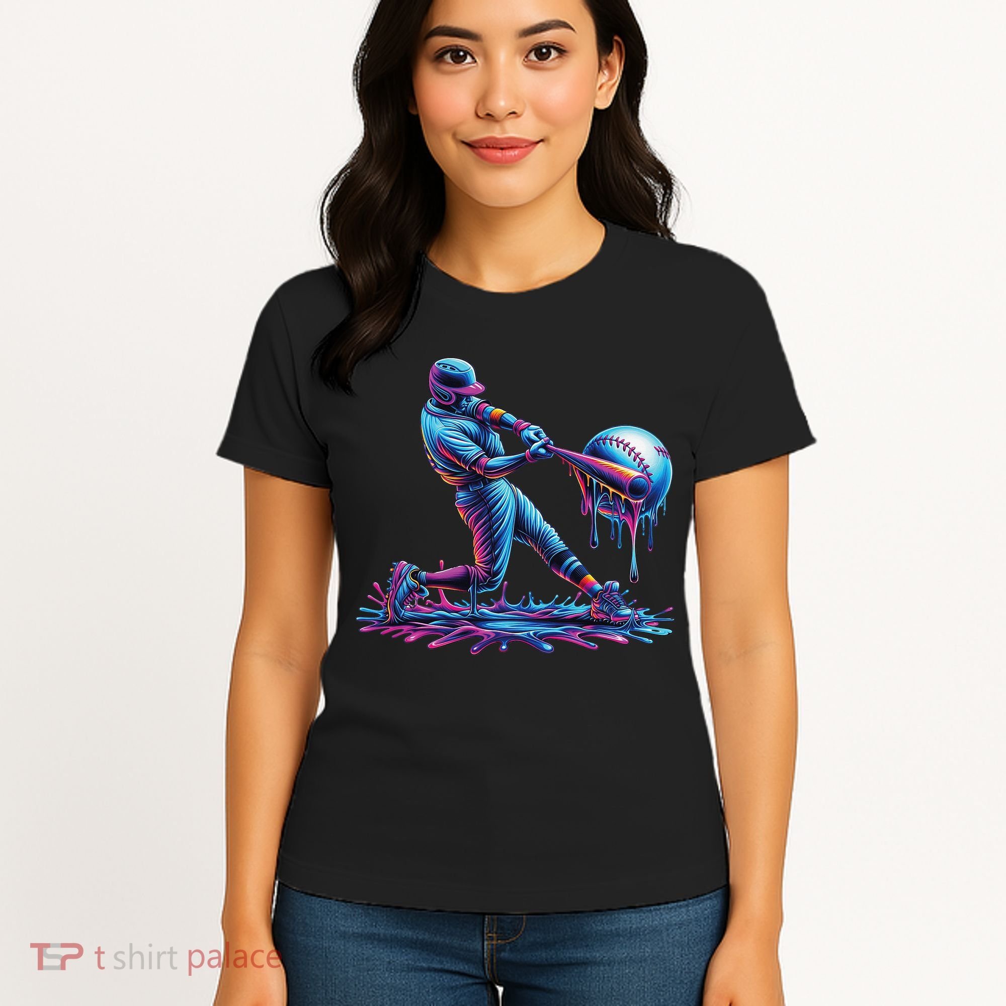 Ice Cream Drip Baseball Bat Baseball Player Women's T-Shirt