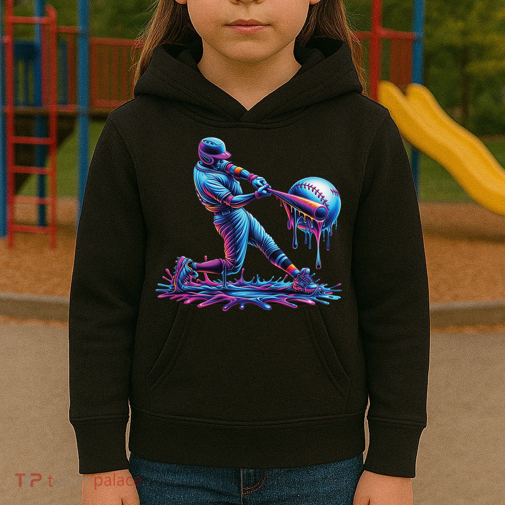 Ice Cream Drip Baseball Bat Baseball Player Kids Hoodie