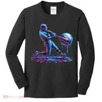Ice Cream Drip Baseball Bat Baseball Player Kids Long Sleeve Shirt thumb 0