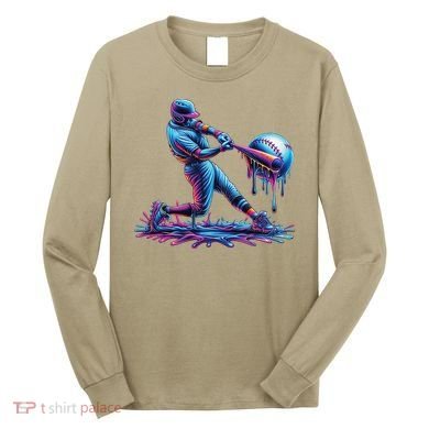 Ice Cream Drip Baseball Bat Baseball Player Long Sleeve Shirt