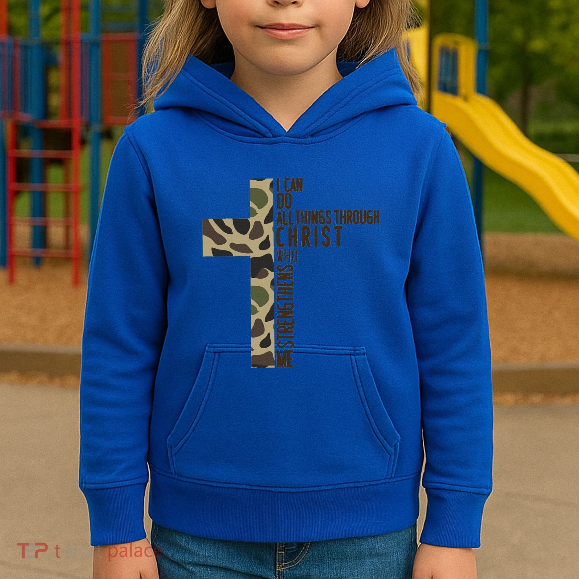 I Can Do All Things Through Christ Who Strengthens Me Camo Kids Hoodie