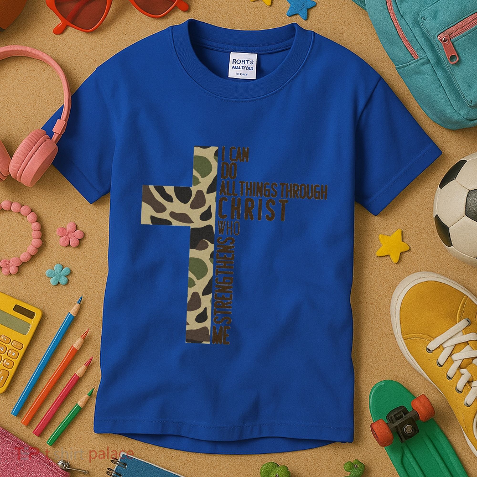 I Can Do All Things Through Christ Who Strengthens Me Camo Kids T-Shirt