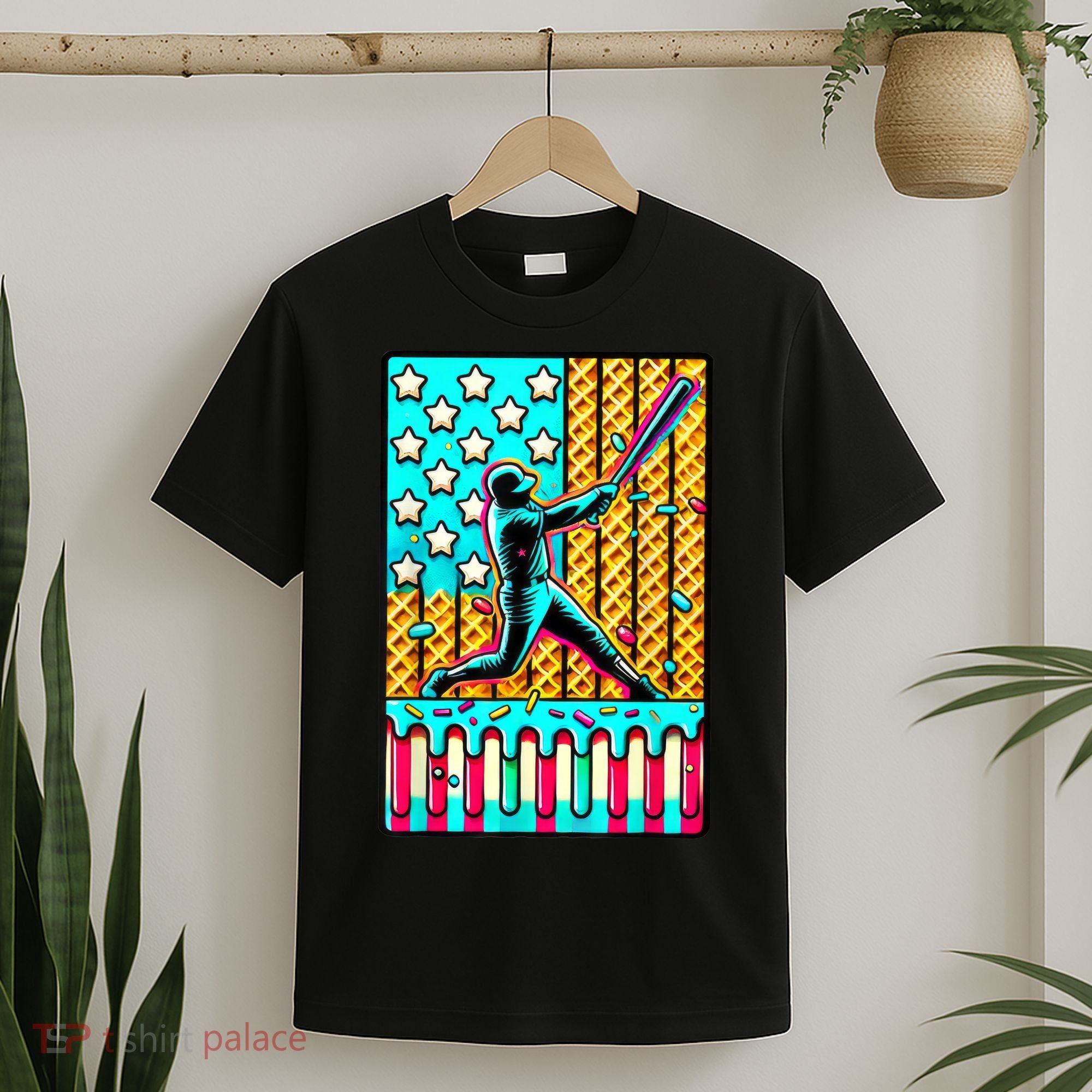 Ice Cream Drip Baseball Stuff Drip For Boy American Flag  T-Shirt