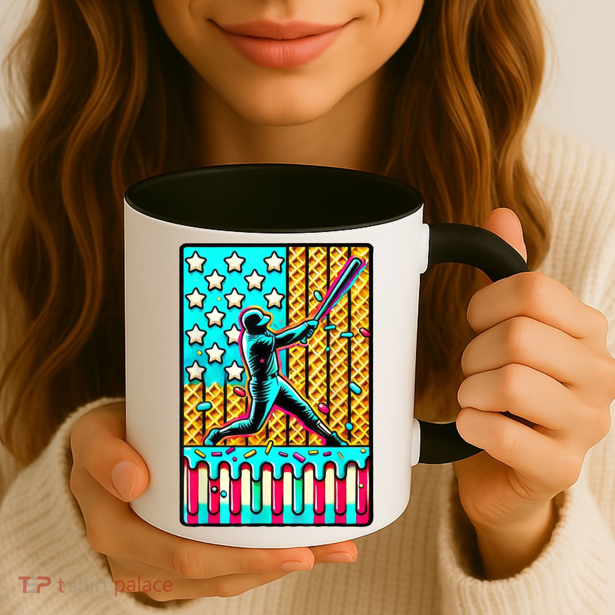Ice Cream Drip Baseball Stuff Drip For Boy American Flag  Coffee Mug