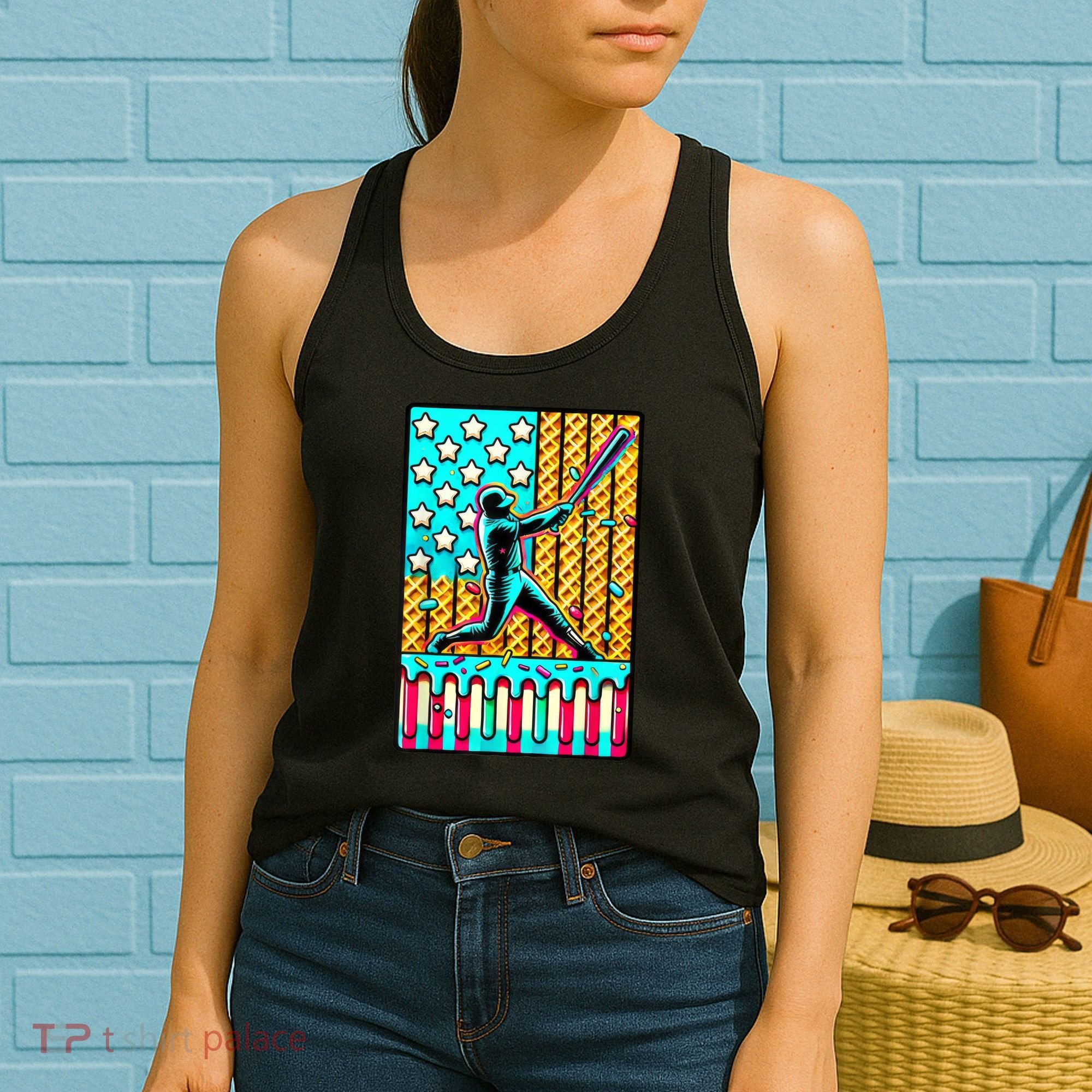Ice Cream Drip Baseball Stuff Drip For Boy American Flag  Women's Tank Top