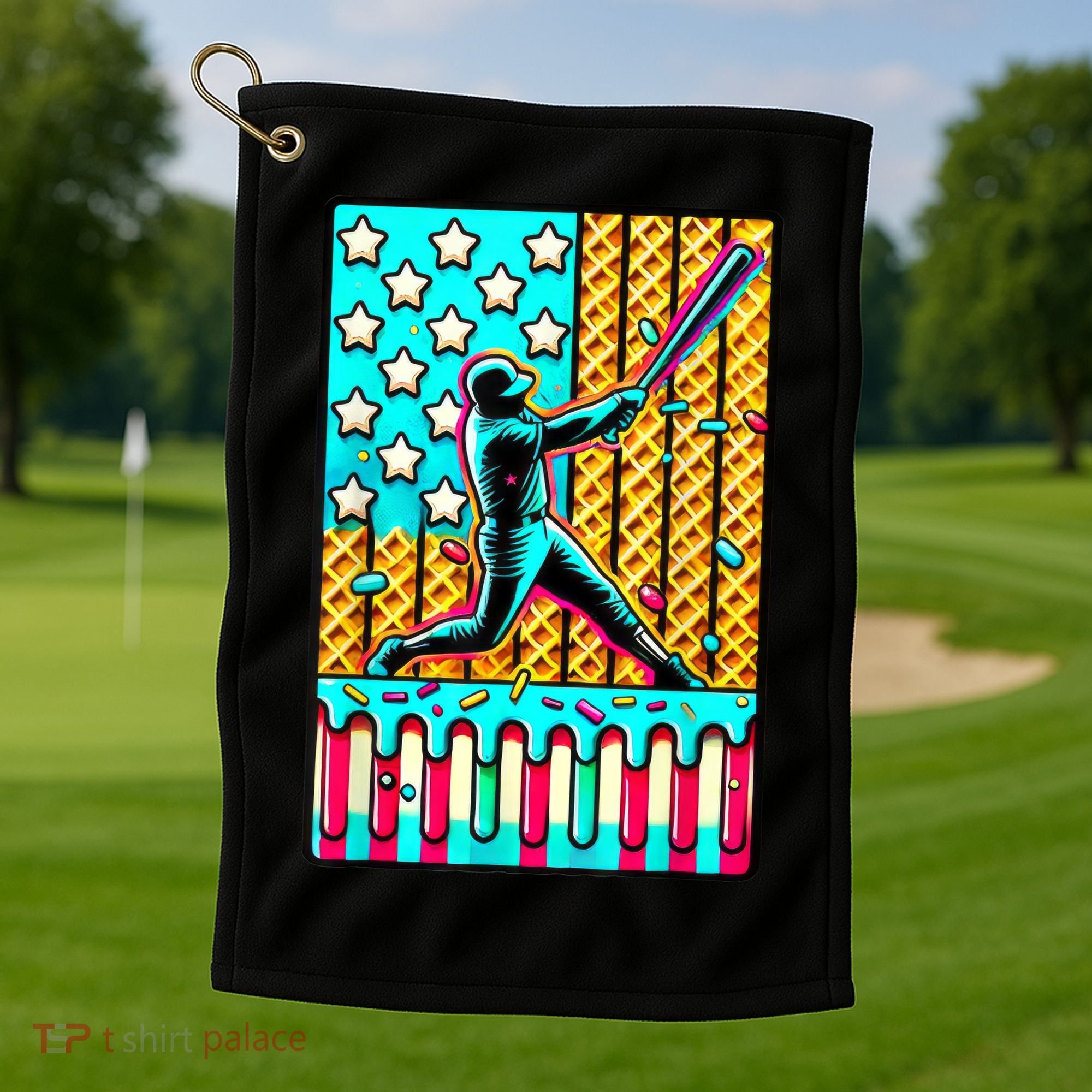 Ice Cream Drip Baseball Stuff Drip For Boy American Flag  Golf Towel