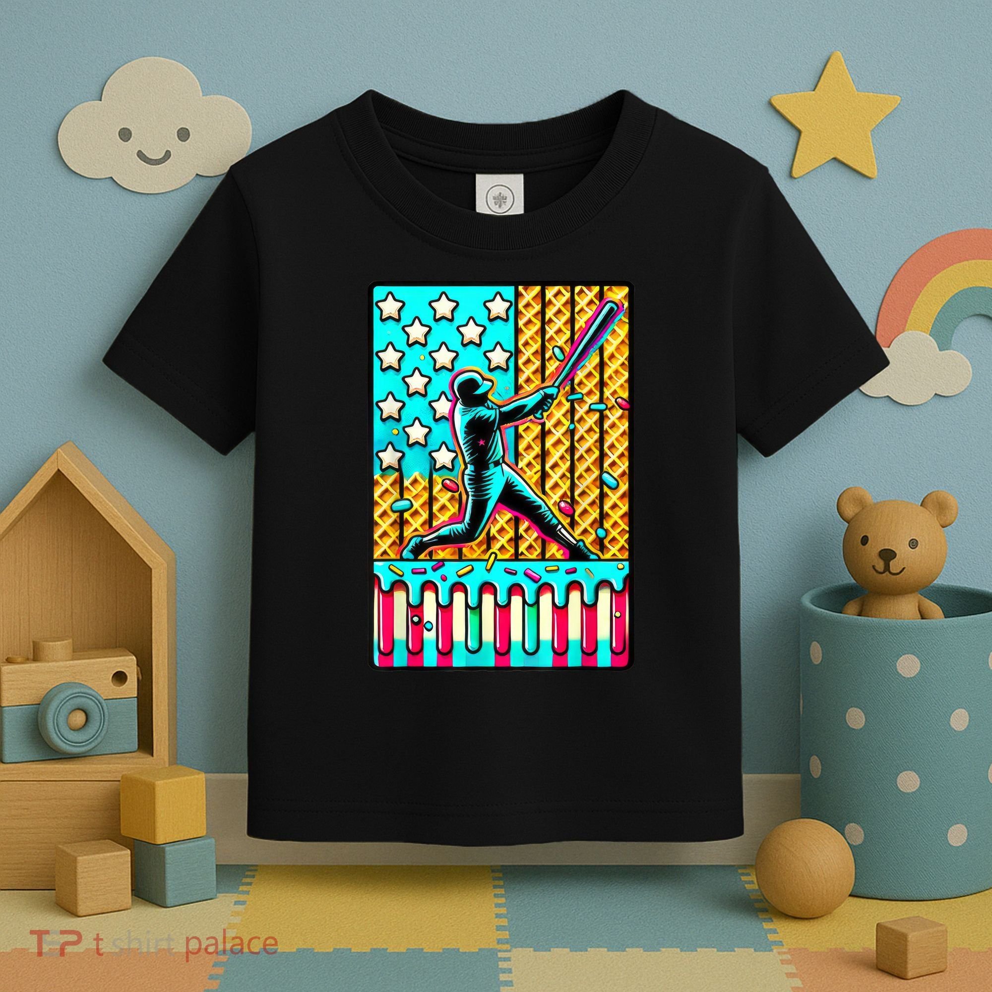 Ice Cream Drip Baseball Stuff Drip For Boy American Flag  Toddler T-Shirt