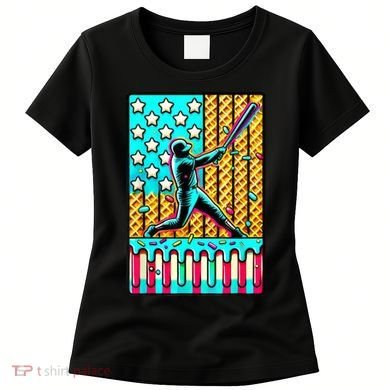 Ice Cream Drip Baseball Stuff Drip For Boy American Flag  Women's T-Shirt