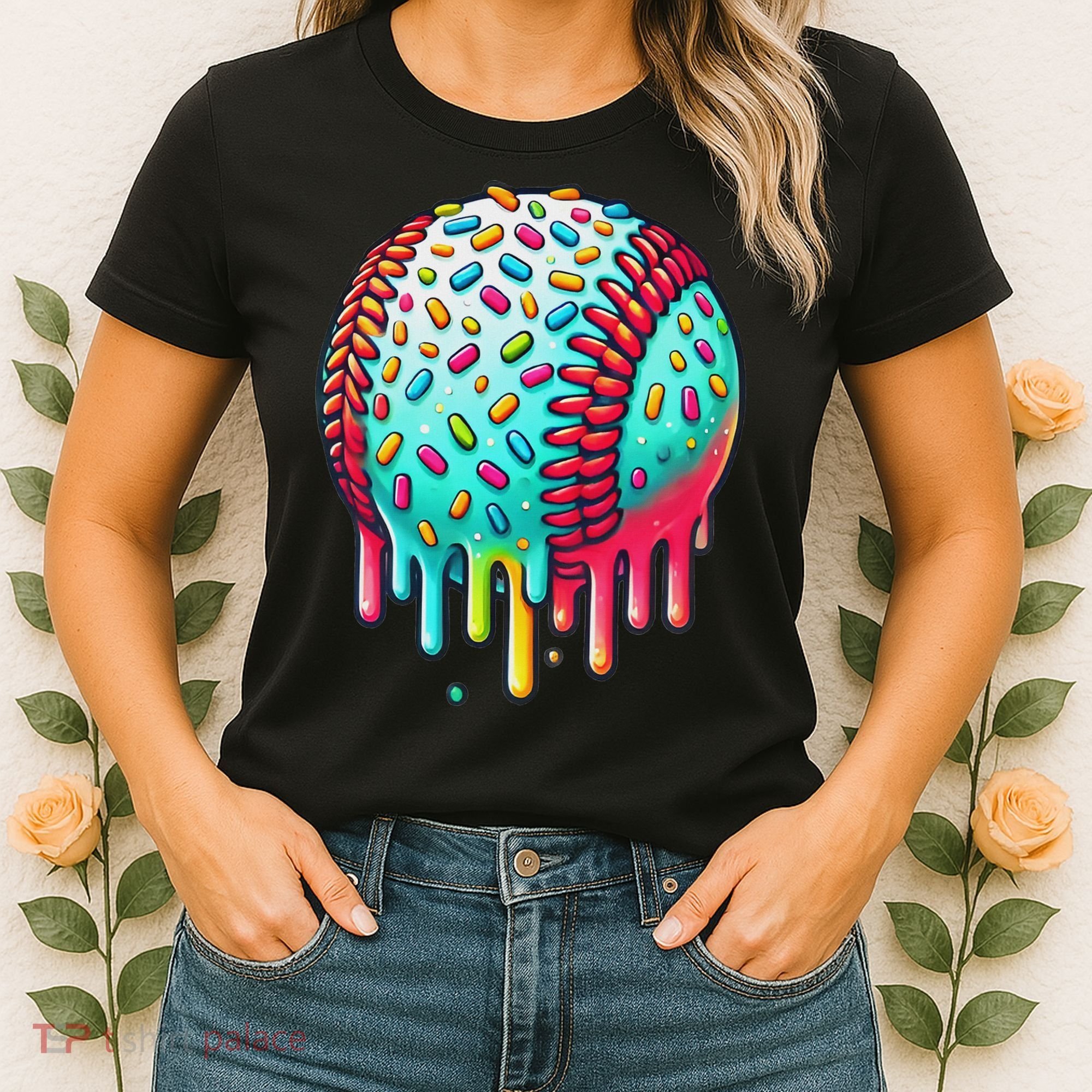 Ice Cream Drip Baseball Stuff Baseball Drip For Women's T-Shirt