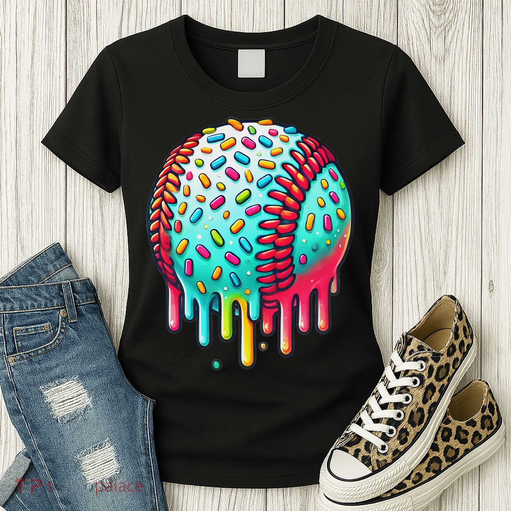 Ice Cream Drip Baseball Stuff Baseball Drip For Women's T-Shirt