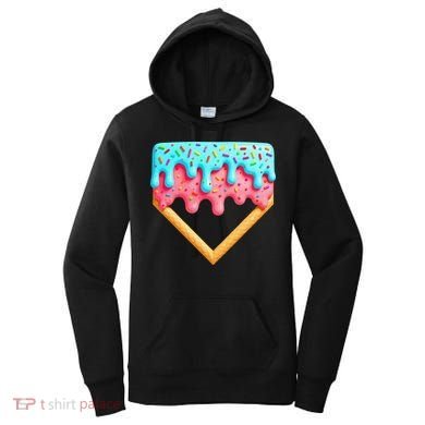 Ice Cream Drip Baseball Stuff Baseball Home Plate Dripping Women's Hoodie