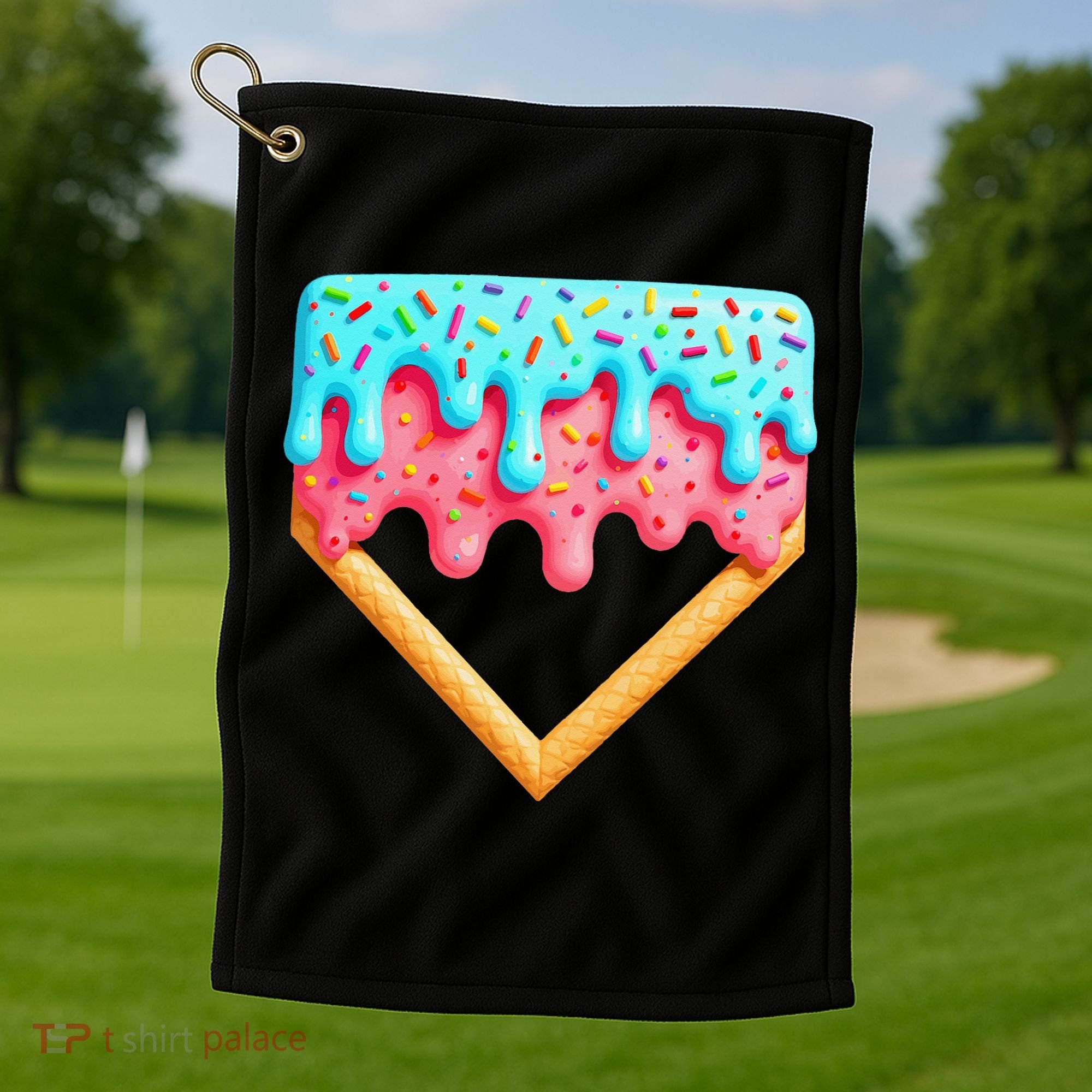 Ice Cream Drip Baseball Stuff Baseball Home Plate Dripping Golf Towel