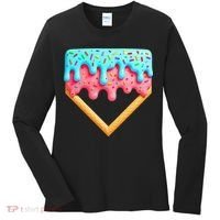 Ice Cream Drip Baseball Stuff Baseball Home Plate Dripping Women's Long Sleeve Shirt thumb 0