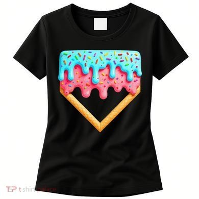 Ice Cream Drip Baseball Stuff Baseball Home Plate Dripping Women's T-Shirt