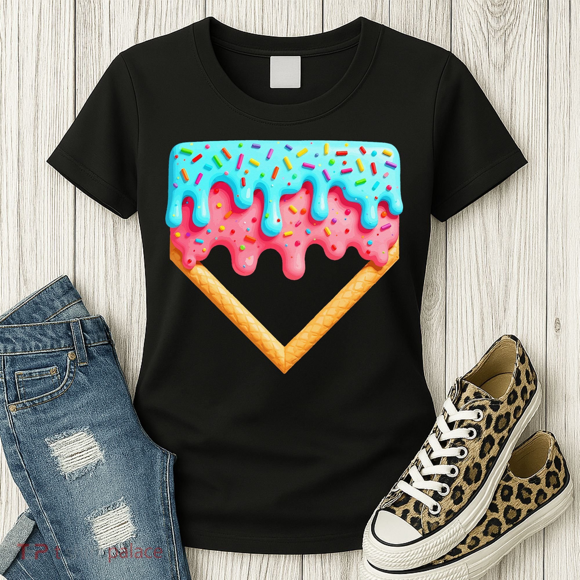 Ice Cream Drip Baseball Stuff Baseball Home Plate Dripping Women's T-Shirt