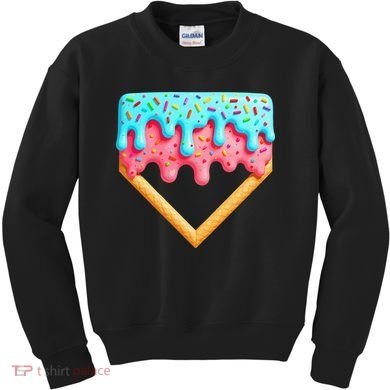 Ice Cream Drip Baseball Stuff Baseball Home Plate Dripping Kids Sweatshirt