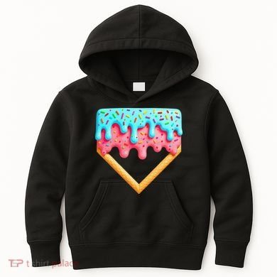 Ice Cream Drip Baseball Stuff Baseball Home Plate Dripping Kids Hoodie
