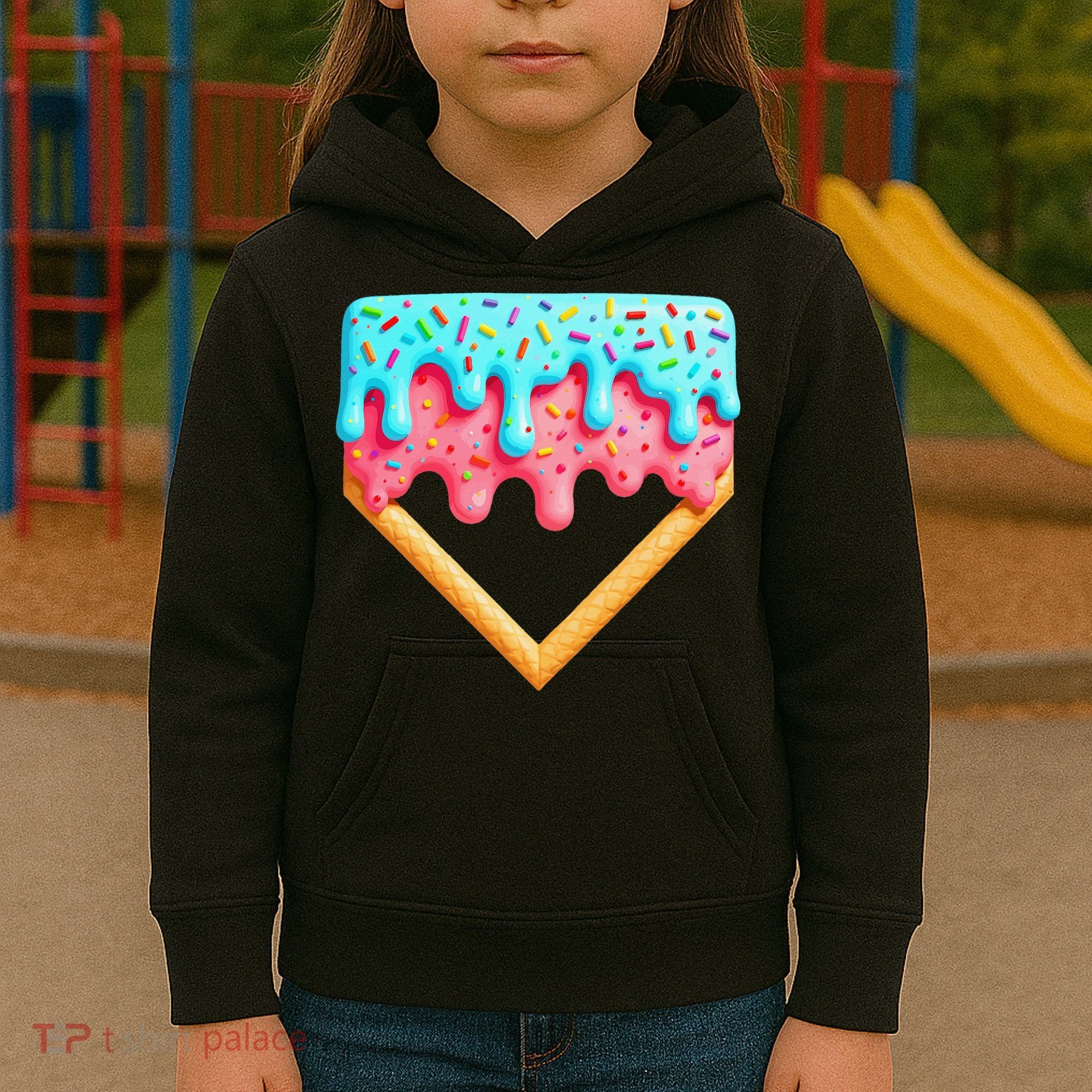 Ice Cream Drip Baseball Stuff Baseball Home Plate Dripping Kids Hoodie