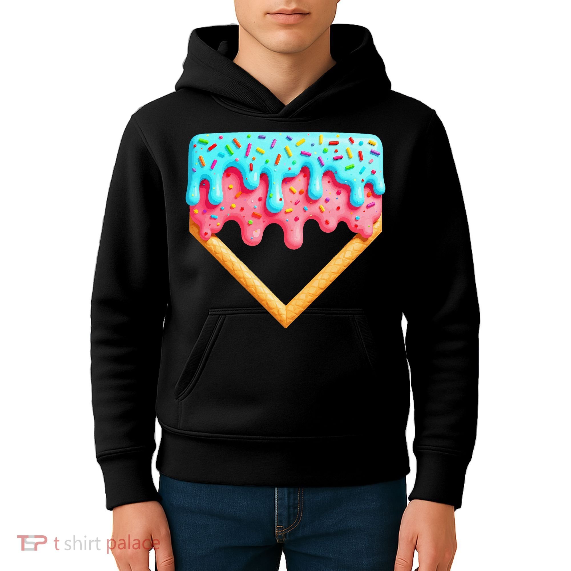 Ice Cream Drip Baseball Stuff Baseball Home Plate Dripping Kids Hoodie