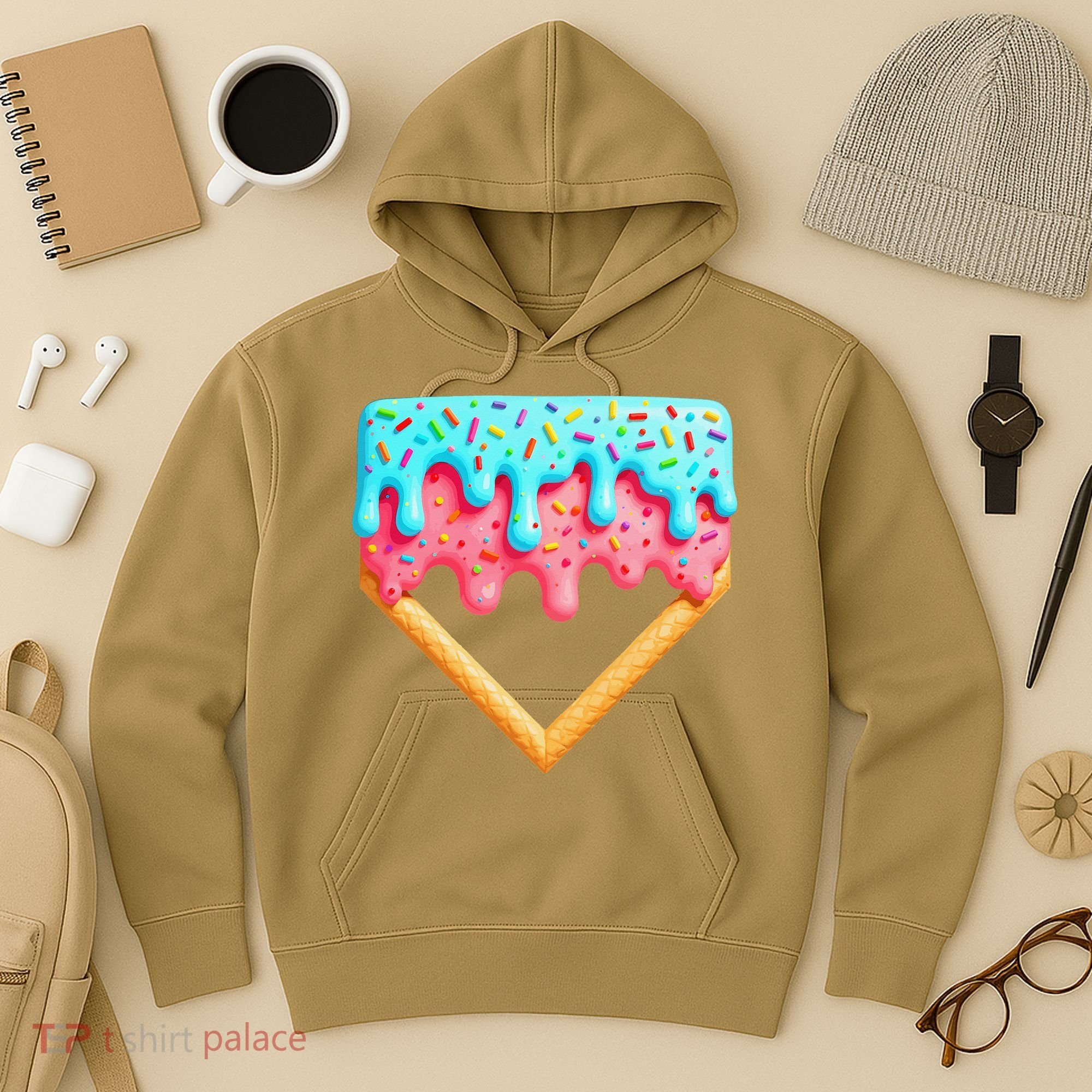 Ice Cream Drip Baseball Stuff Baseball Home Plate Dripping Hoodie