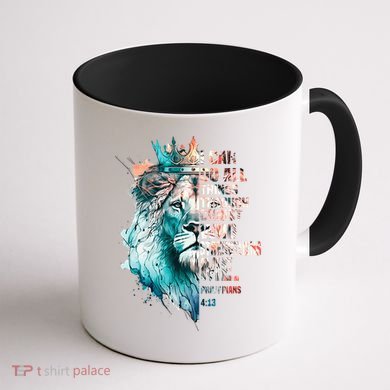I Can Do All Things Through Christ Lion Faith Christian Coffee Mug back
