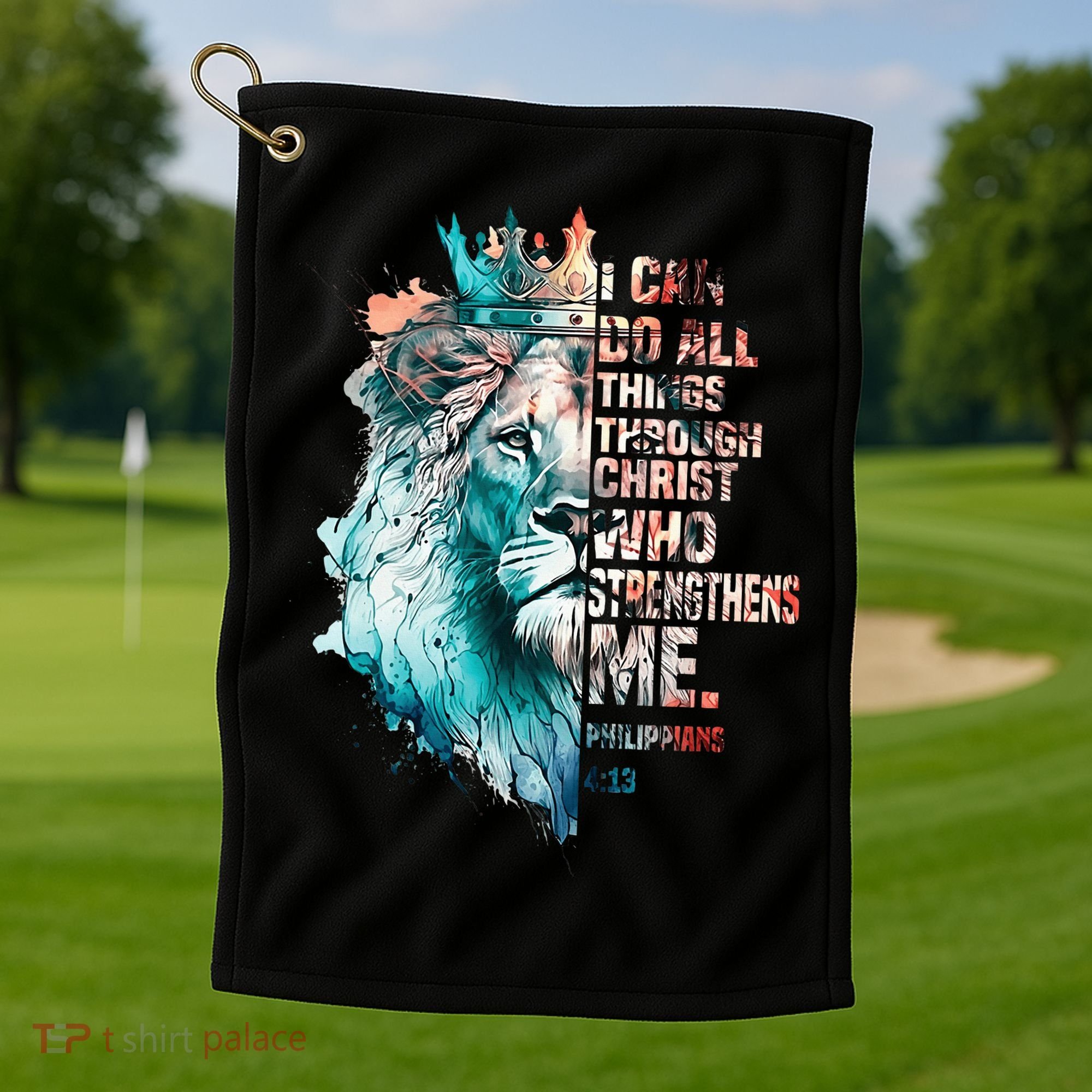 I Can Do All Things Through Christ Lion Faith Christian Golf Towel