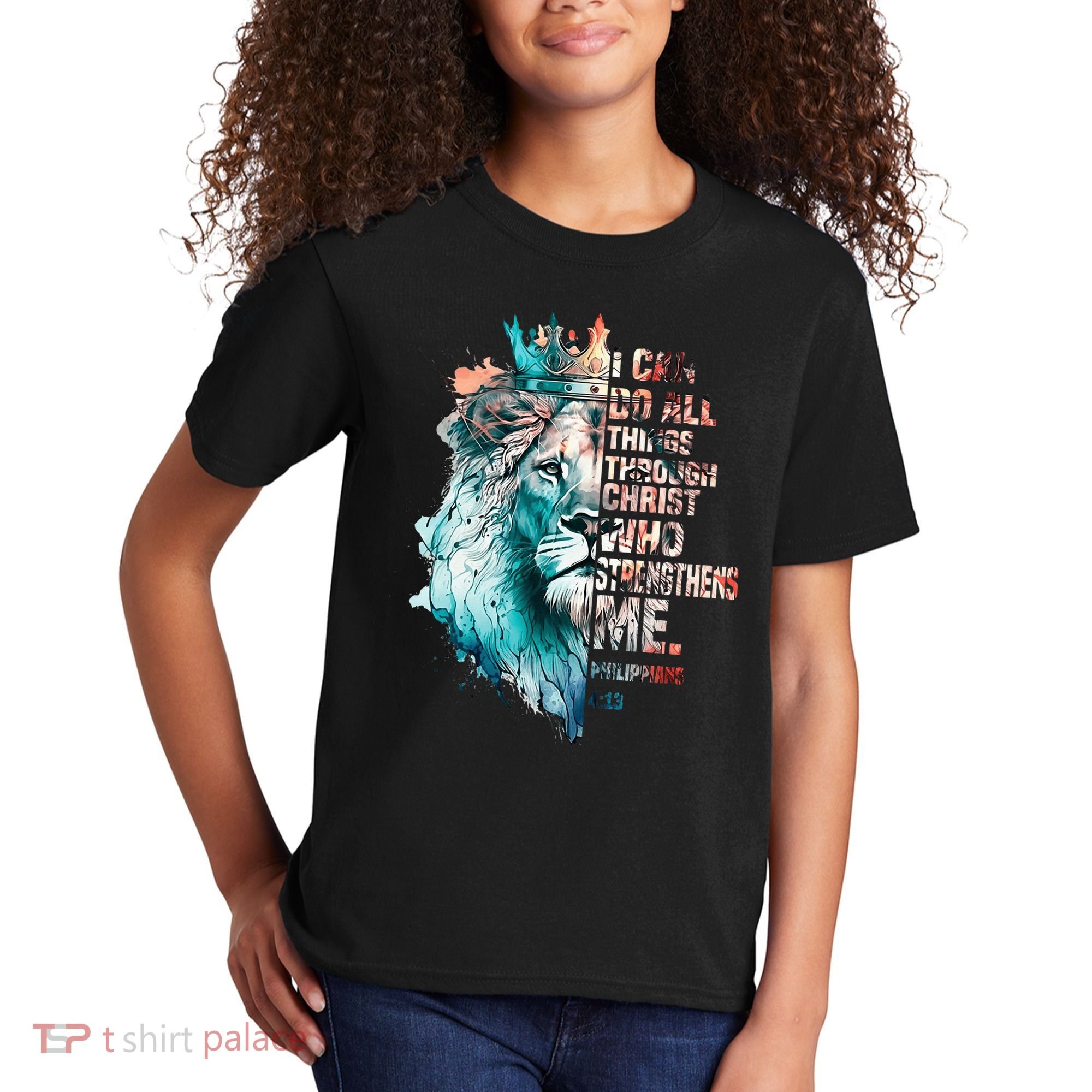 I Can Do All Things Through Christ Lion Faith Christian Kids T-Shirt