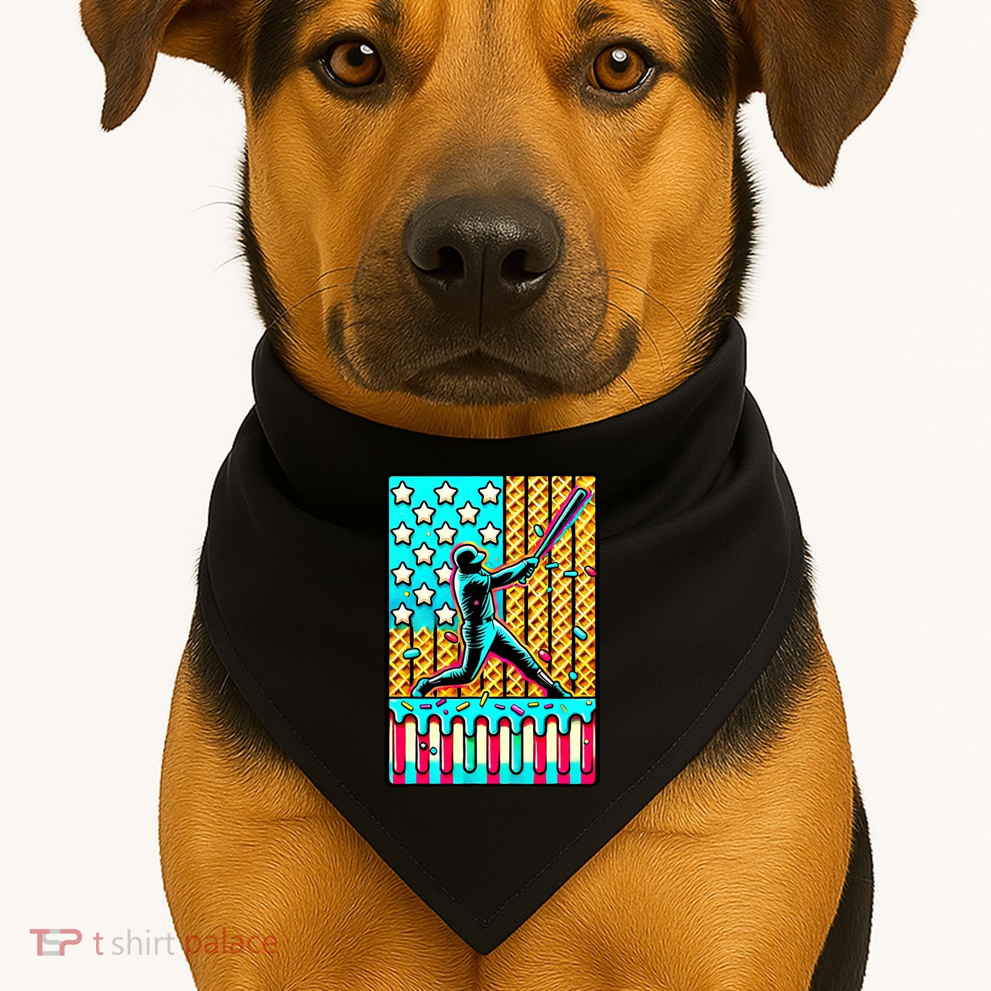 Ice Cream Drip Baseball Stuff Drip For B.oys American Flag USA-Made Doggie Bandana