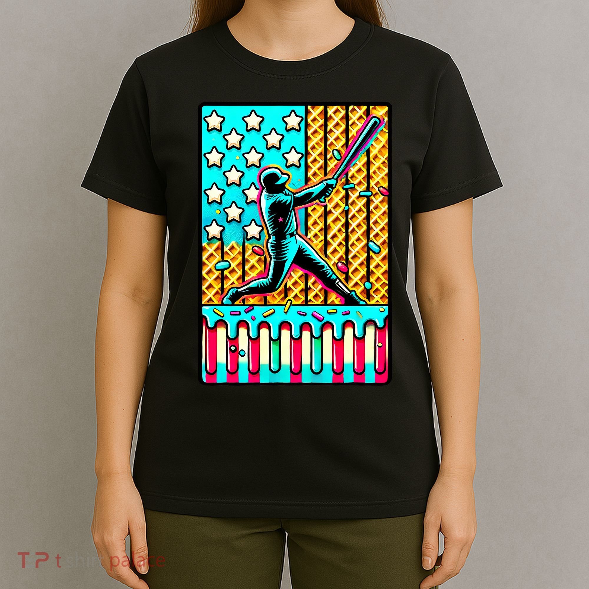Ice Cream Drip Baseball Stuff Drip For B.oys American Flag T-Shirt