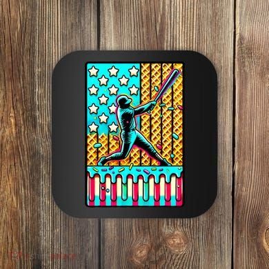 Ice Cream Drip Baseball Stuff Drip For B.oys American Flag Coaster