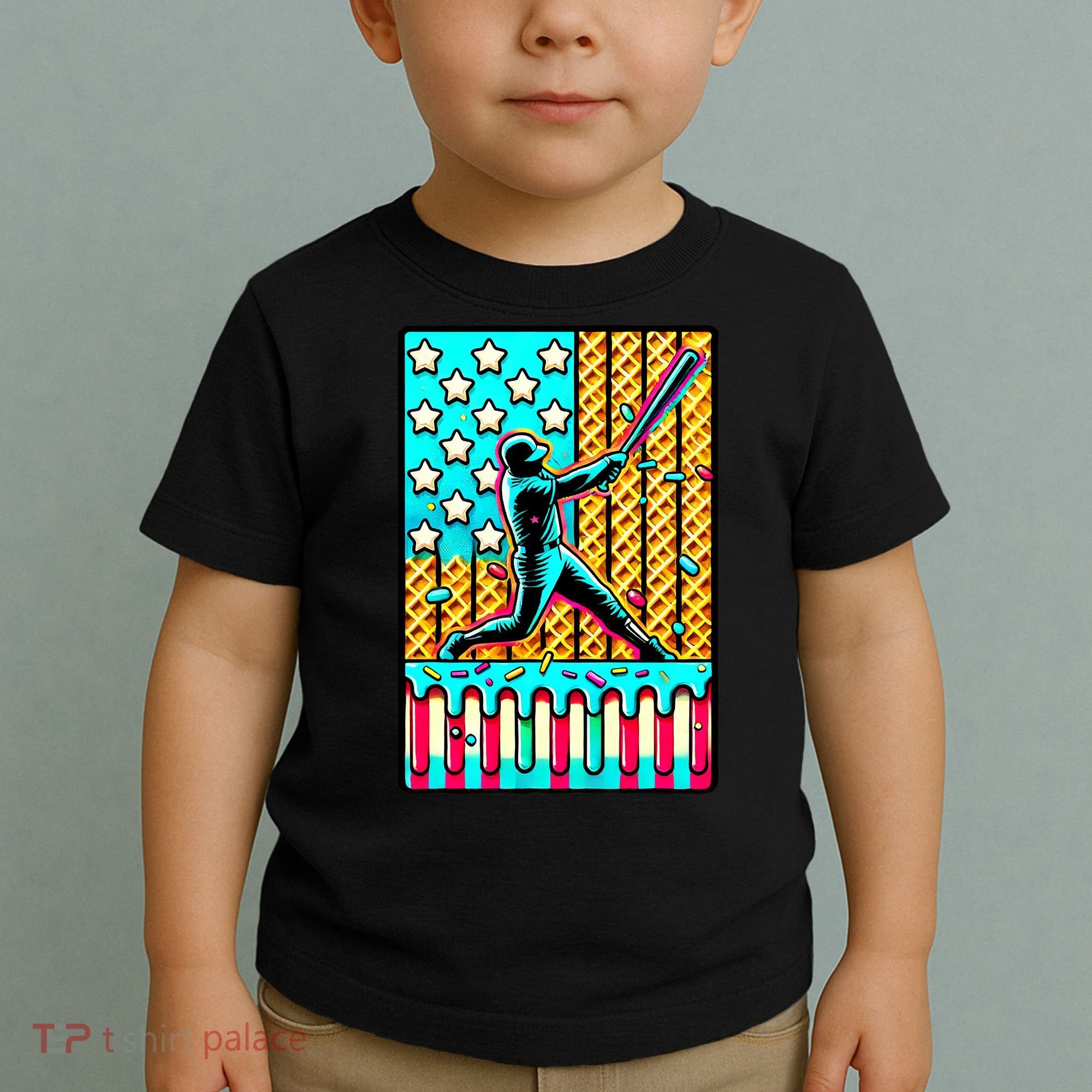 Ice Cream Drip Baseball Stuff Drip For B.oys American Flag Toddler T-Shirt