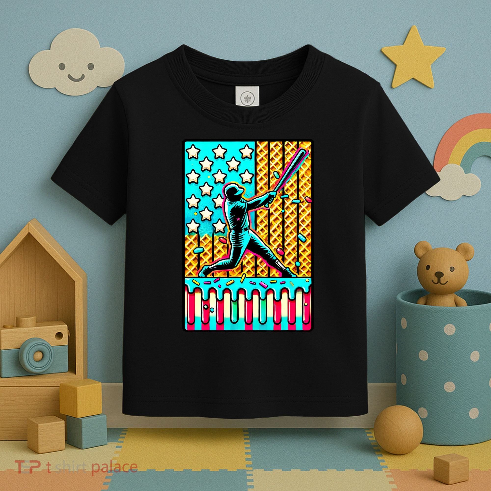 Ice Cream Drip Baseball Stuff Drip For B.oys American Flag Toddler T-Shirt