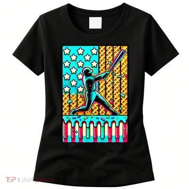 Ice Cream Drip Baseball Stuff Drip For B.oys American Flag Women's T-Shirt