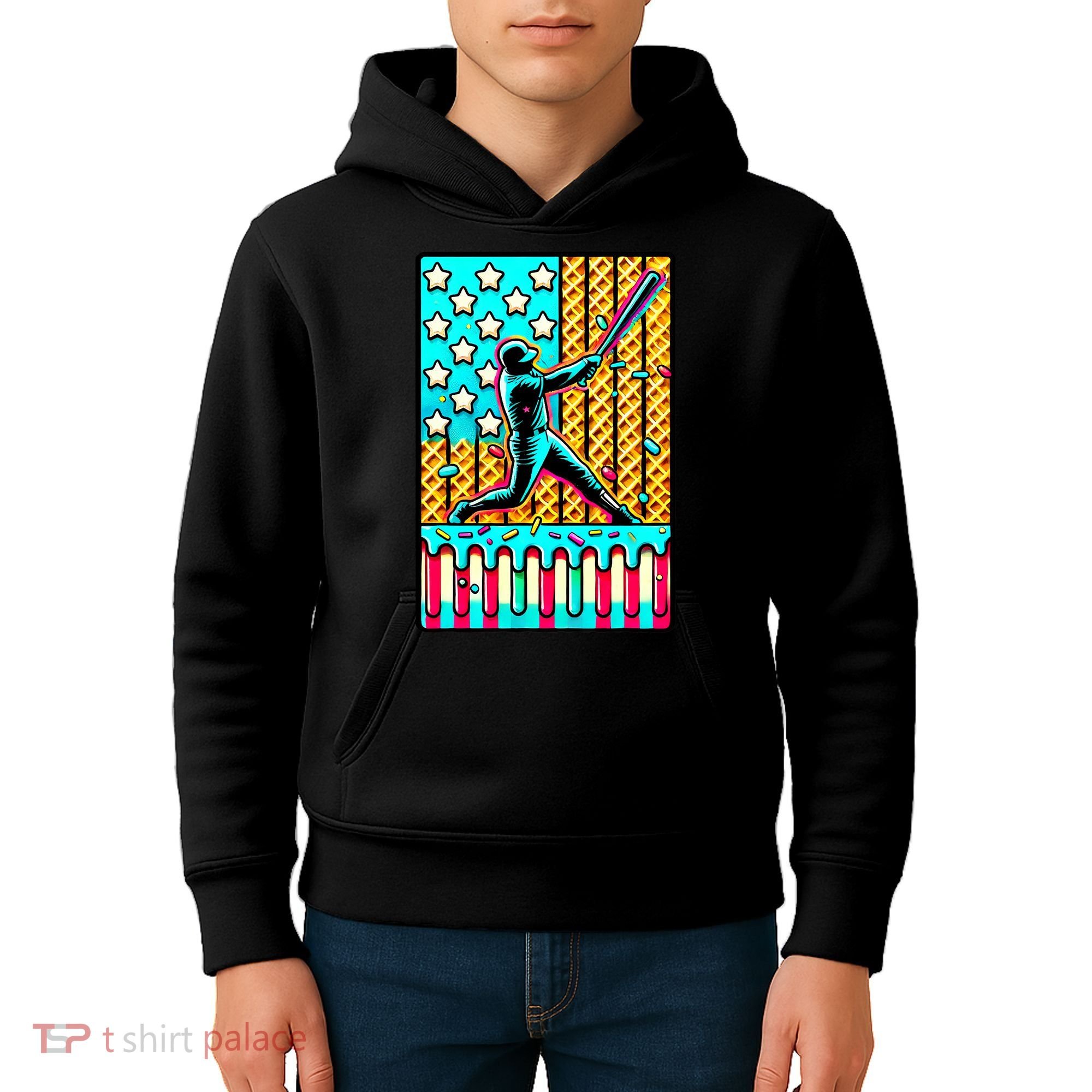 Ice Cream Drip Baseball Stuff Drip For B.oys American Flag Kids Hoodie