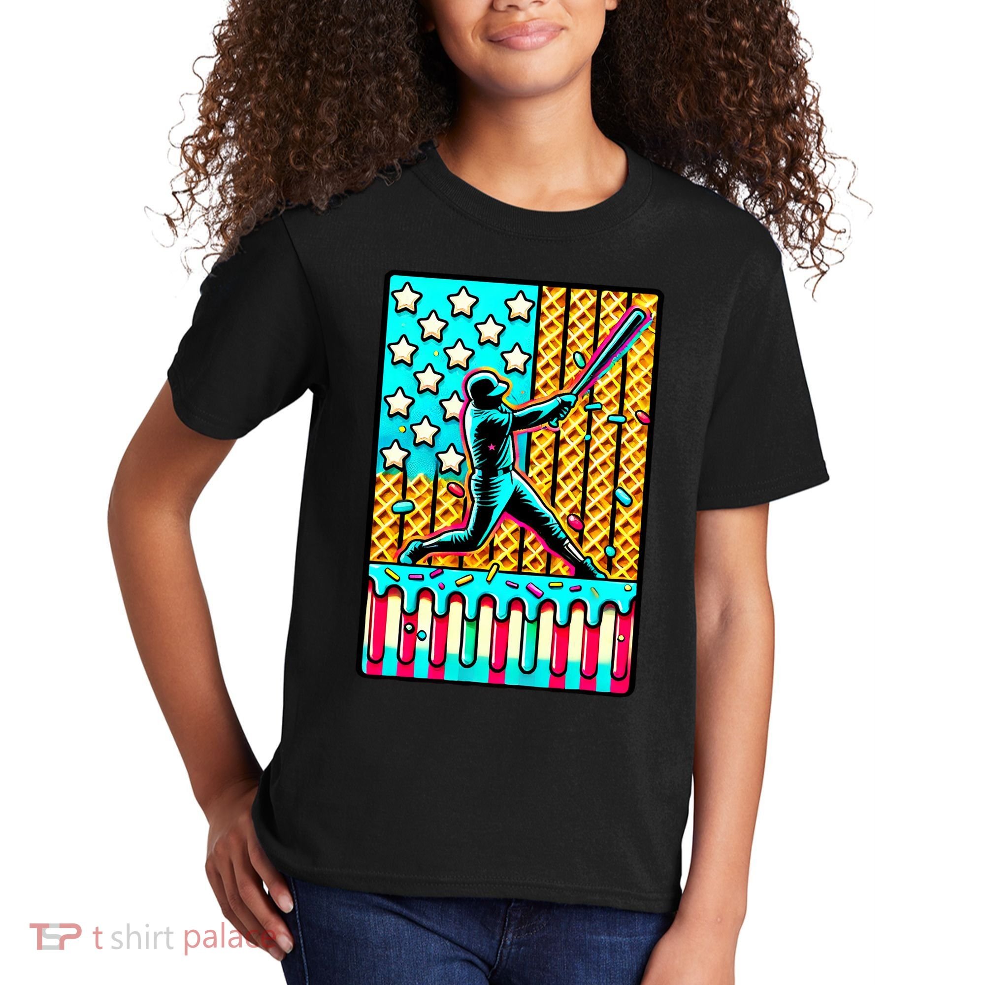Ice Cream Drip Baseball Stuff Drip For B.oys American Flag Kids T-Shirt