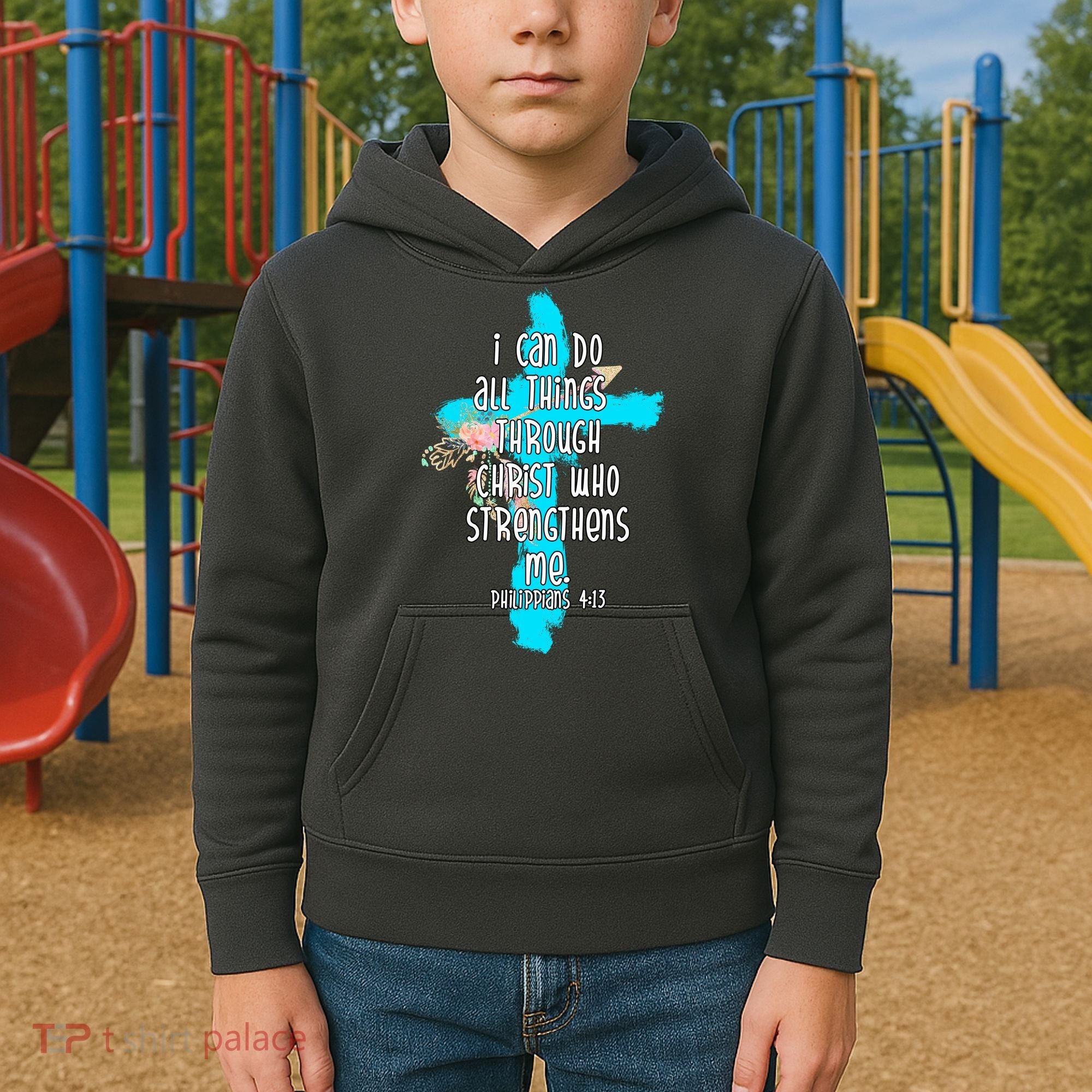 I Can Do All Things Through Christ Philippians 4:13 Bible Verse Kids Hoodie
