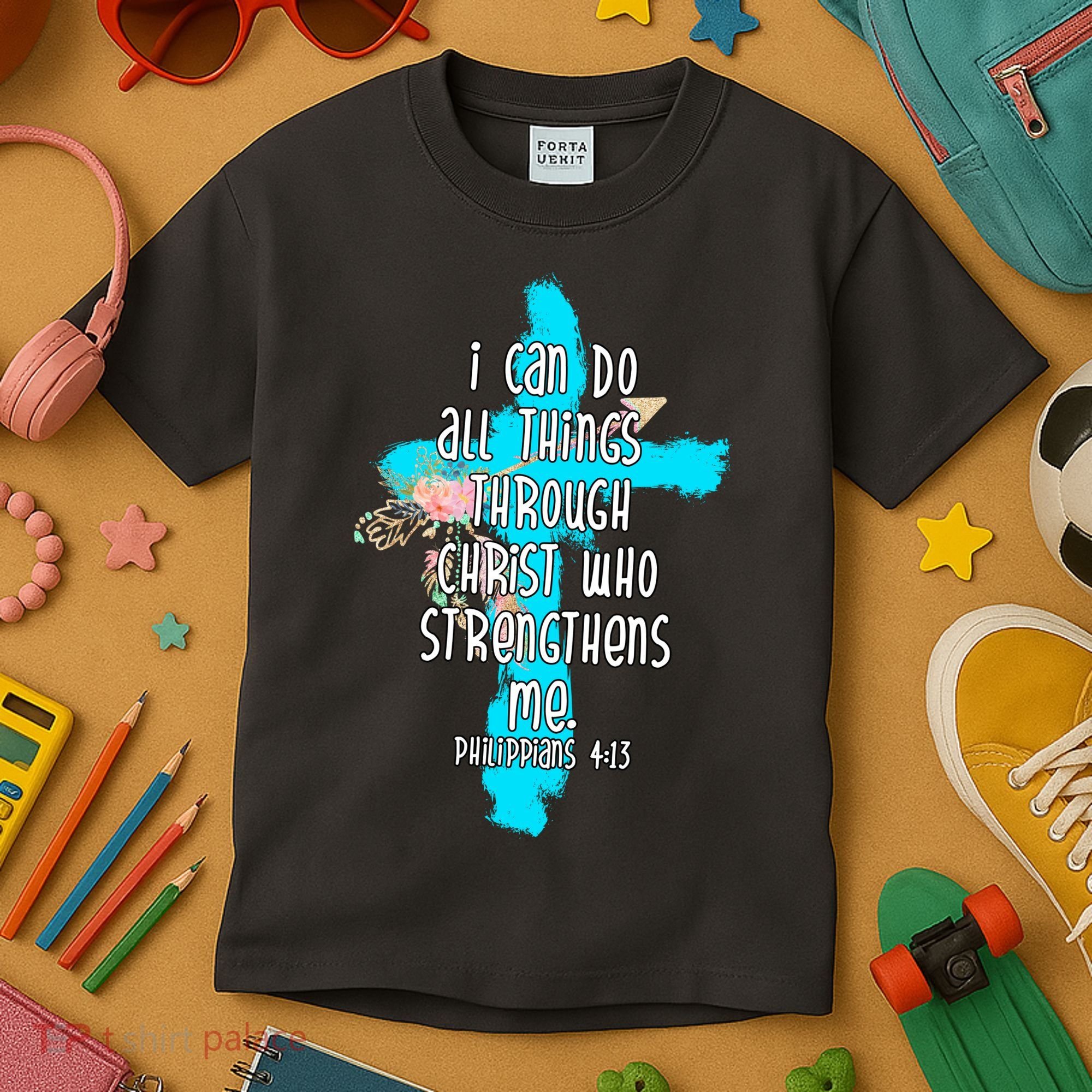 I Can Do All Things Through Christ Philippians 4:13 Bible Verse Kids T-Shirt