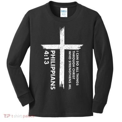 I Can Do All Things Through Christ Front & Back Cross Kids Long Sleeve Shirt