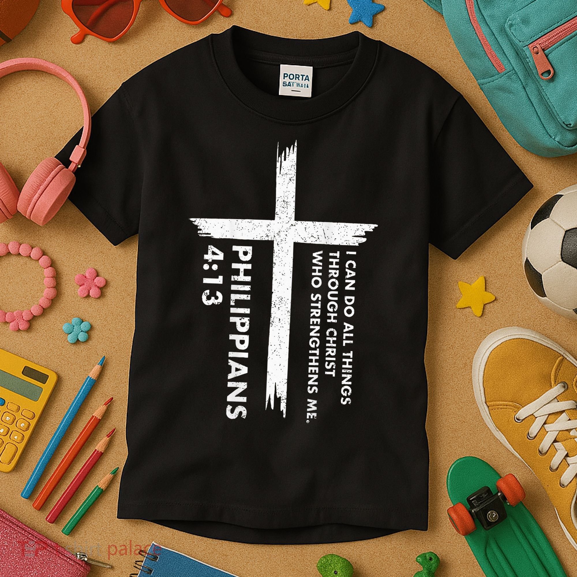 I Can Do All Things Through Christ Front & Back Cross Kids T-Shirt