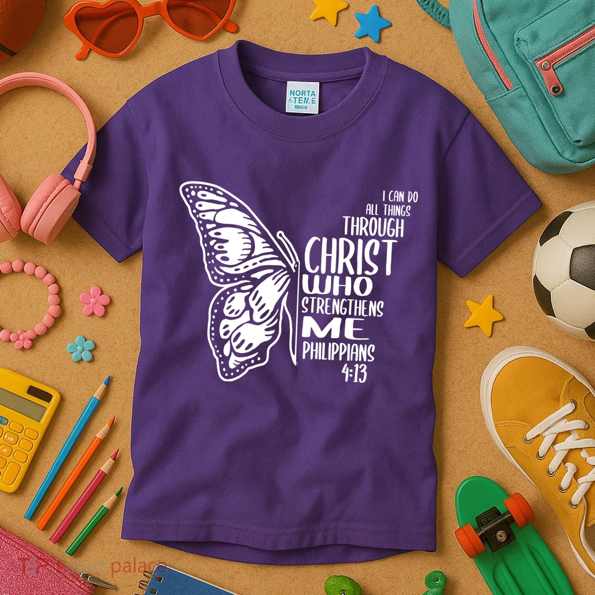 I Can Do All Things Through Christ Butterfly Kids T-Shirt