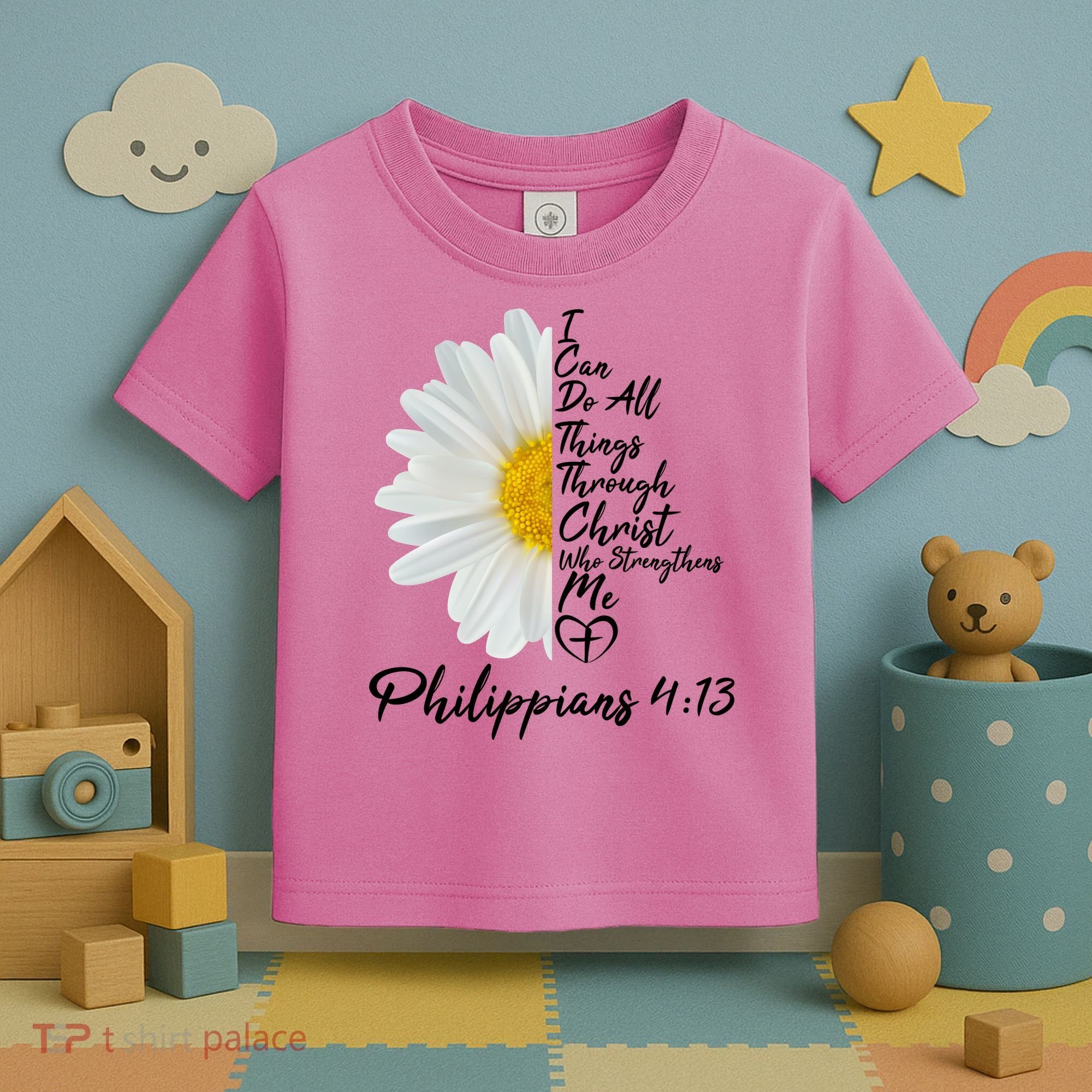I Can Do All Things Through Christ Who Strengthens Me Philippian 4 13 Flower Toddler T-Shirt