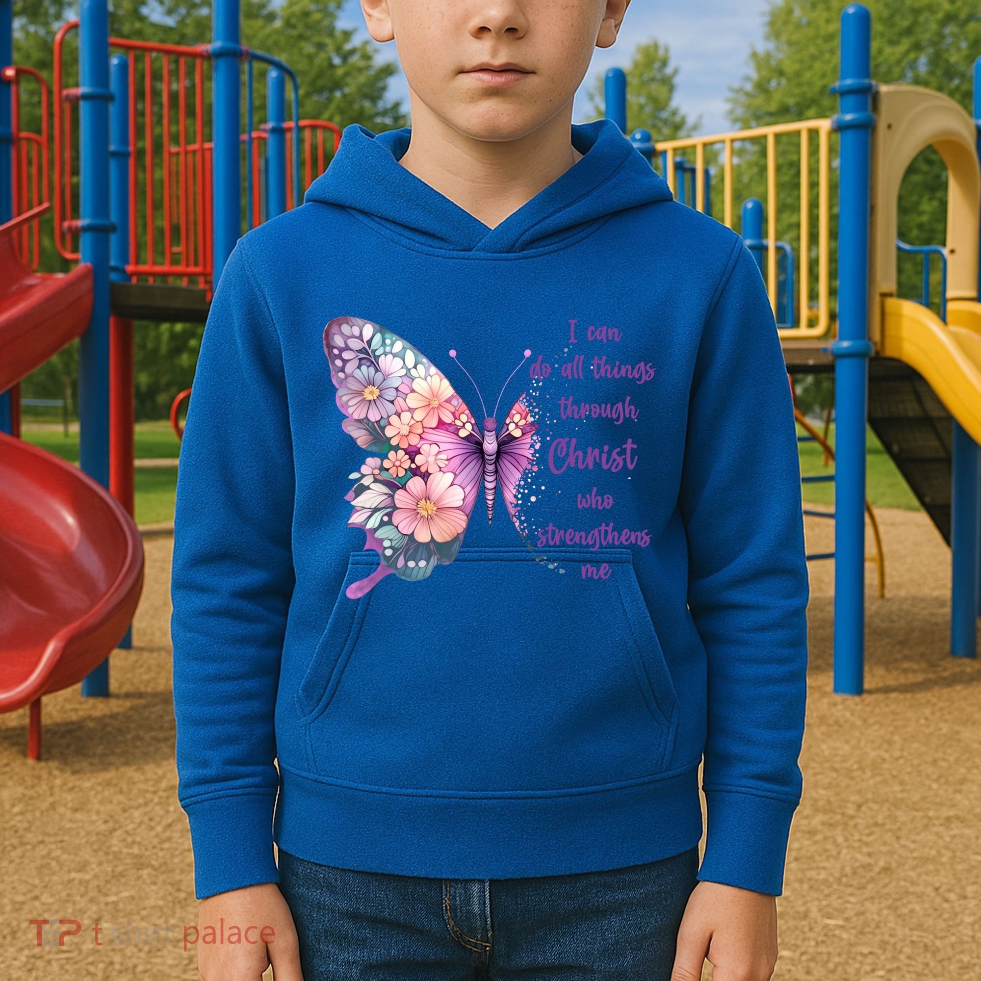 I Can Do All Things Through Christ Pretty Butterfly Great Gift Kids Hoodie