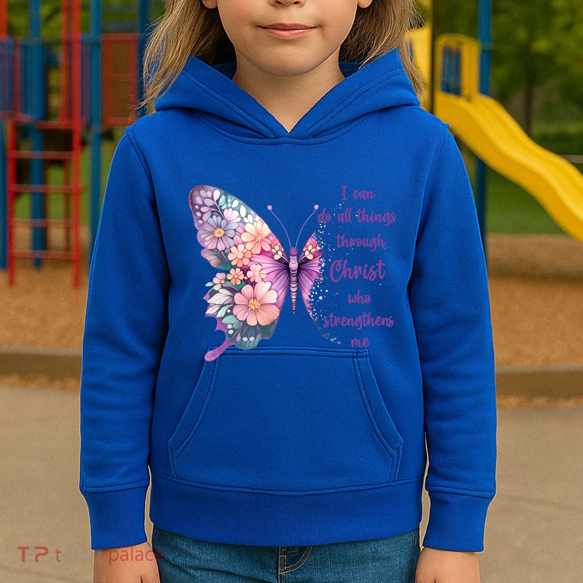 I Can Do All Things Through Christ Pretty Butterfly Great Gift Kids Hoodie