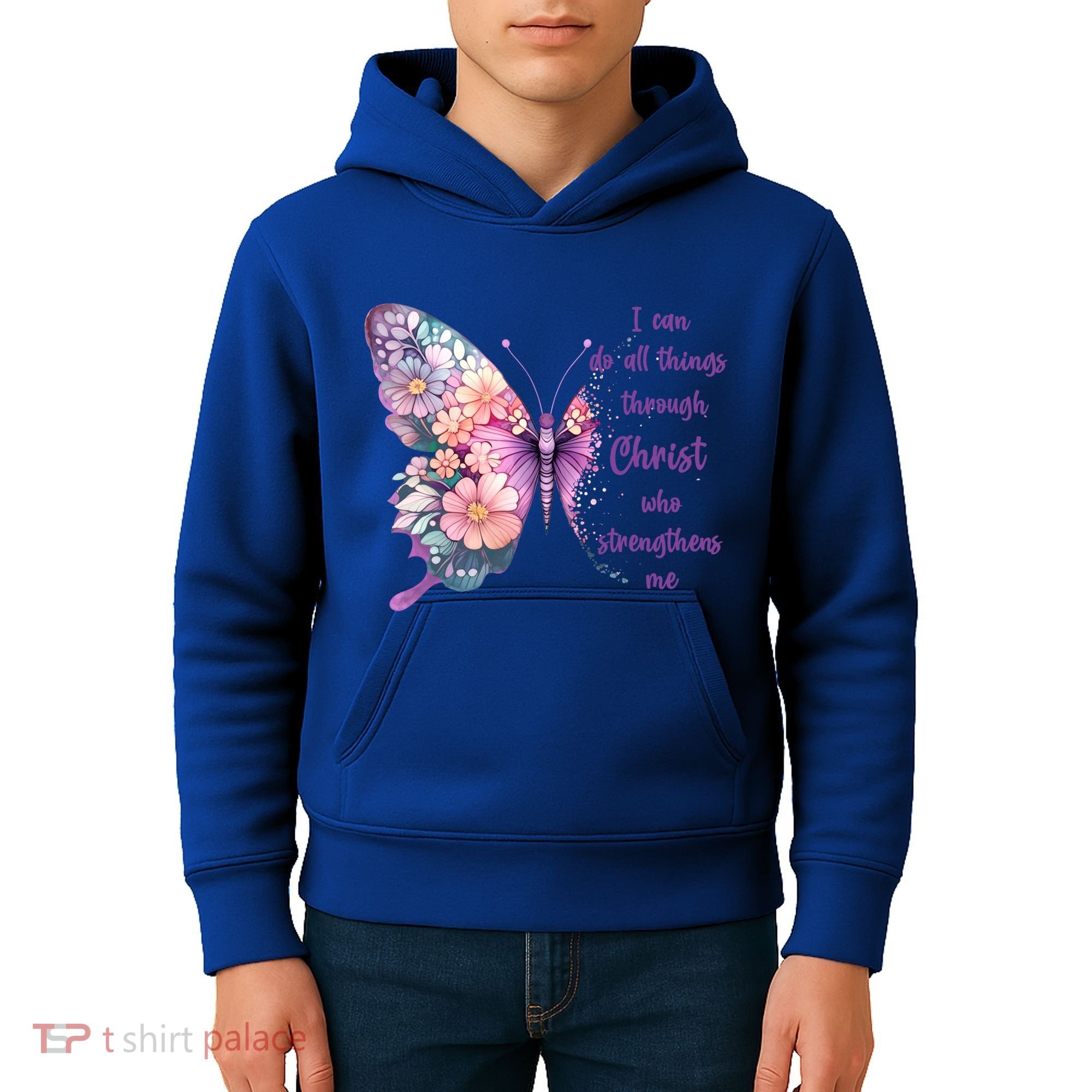 I Can Do All Things Through Christ Pretty Butterfly Great Gift Kids Hoodie