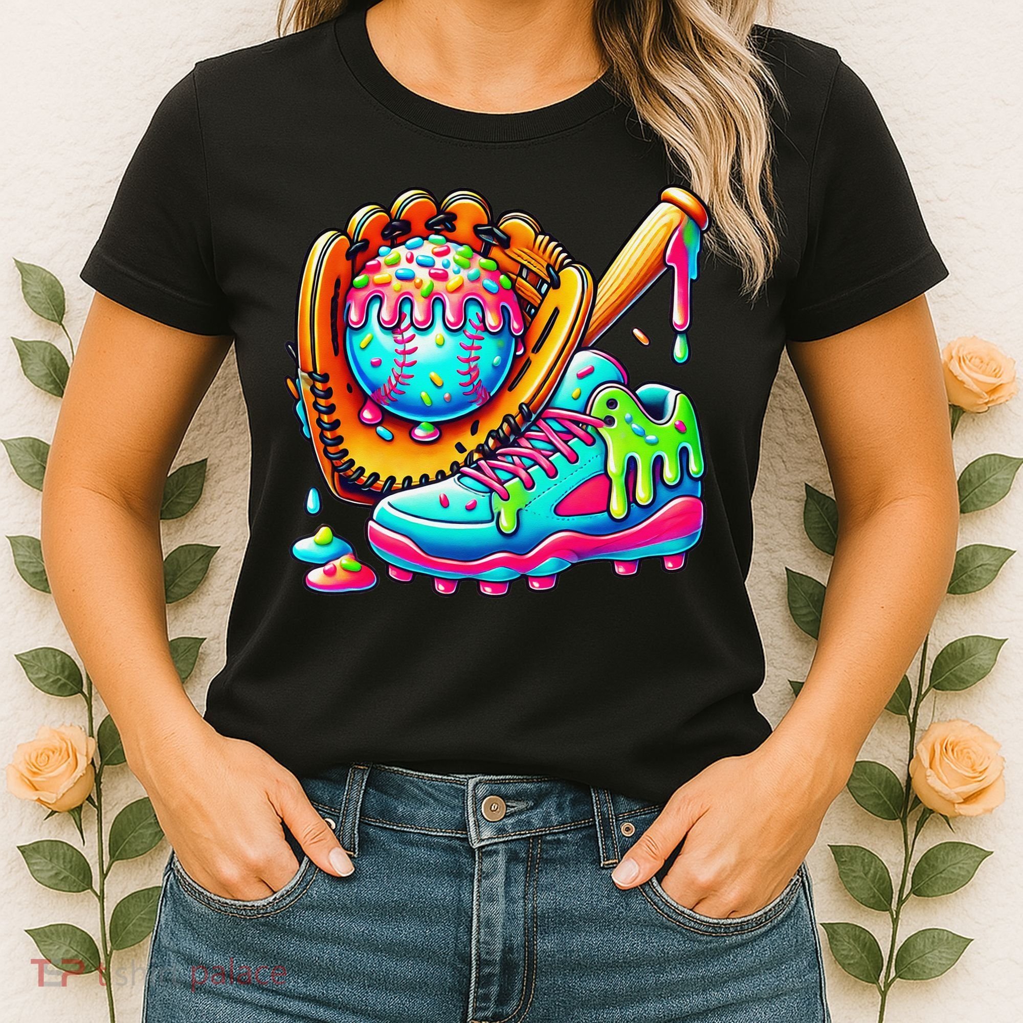 Ice Cream Drip Baseball Stuff Baseball Drip For Graphic Women's T-Shirt