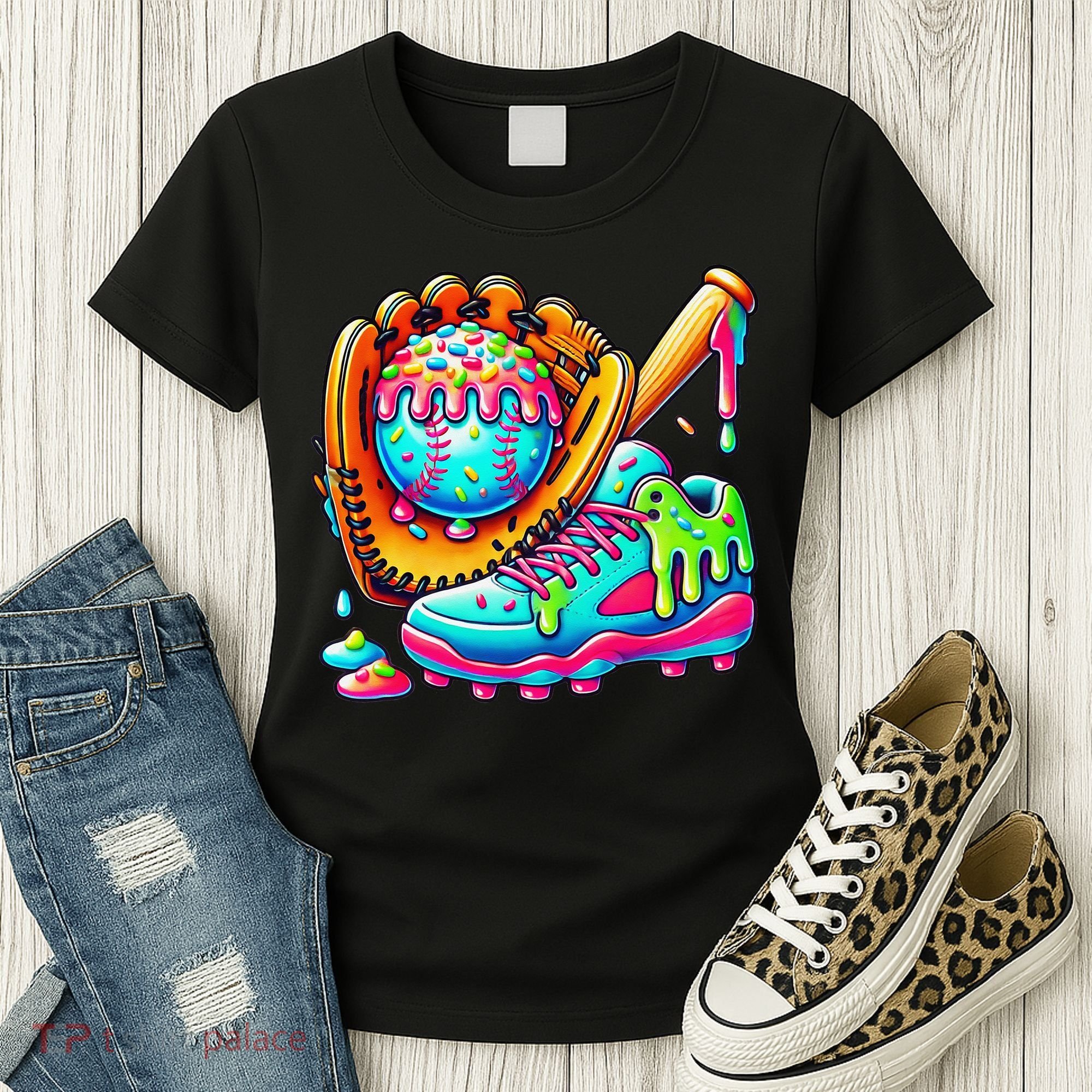 Ice Cream Drip Baseball Stuff Baseball Drip For Graphic Women's T-Shirt