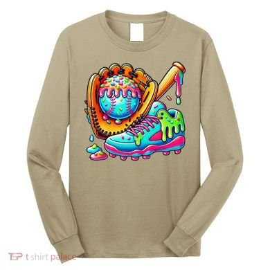 Ice Cream Drip Baseball Stuff Baseball Drip For Graphic Long Sleeve Shirt